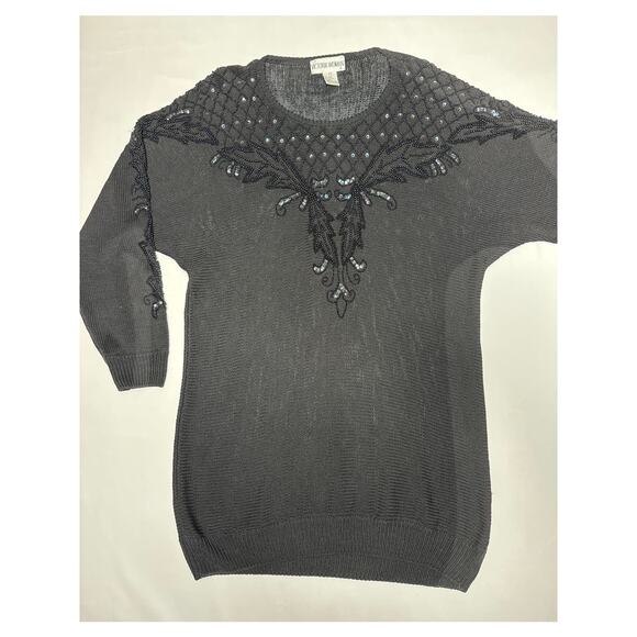 Vintage Y2K Victoria woman, black beaded oversized sweater size 1x - Picture 4 of 12